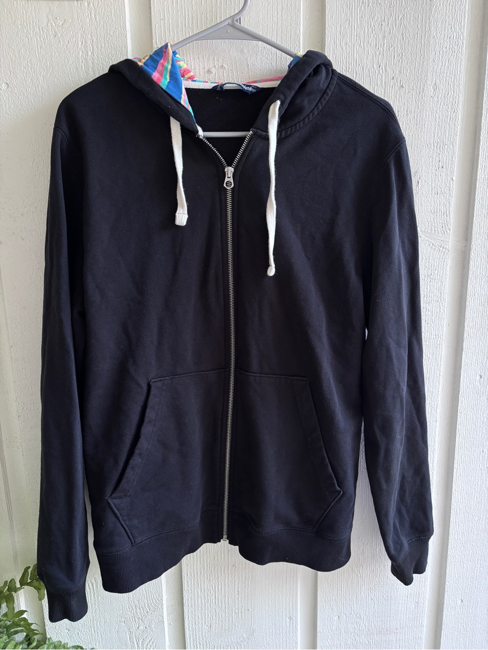 chubbies Black Zip Hoodie with Multicolor Stripe Hood Lining